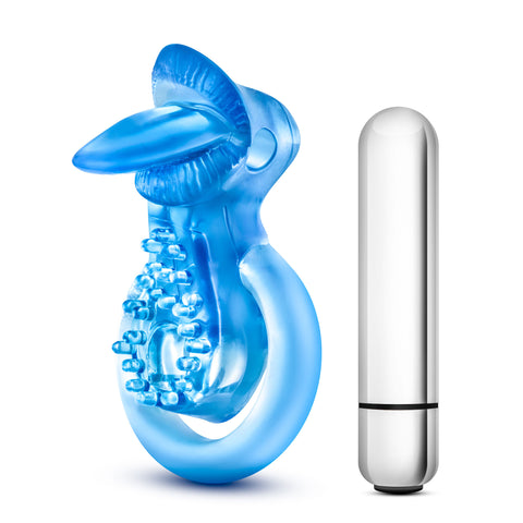 Stay Hard 10 Function Vibrating Tongue Ring Adult Toy Blue Cock Rings Vibrating