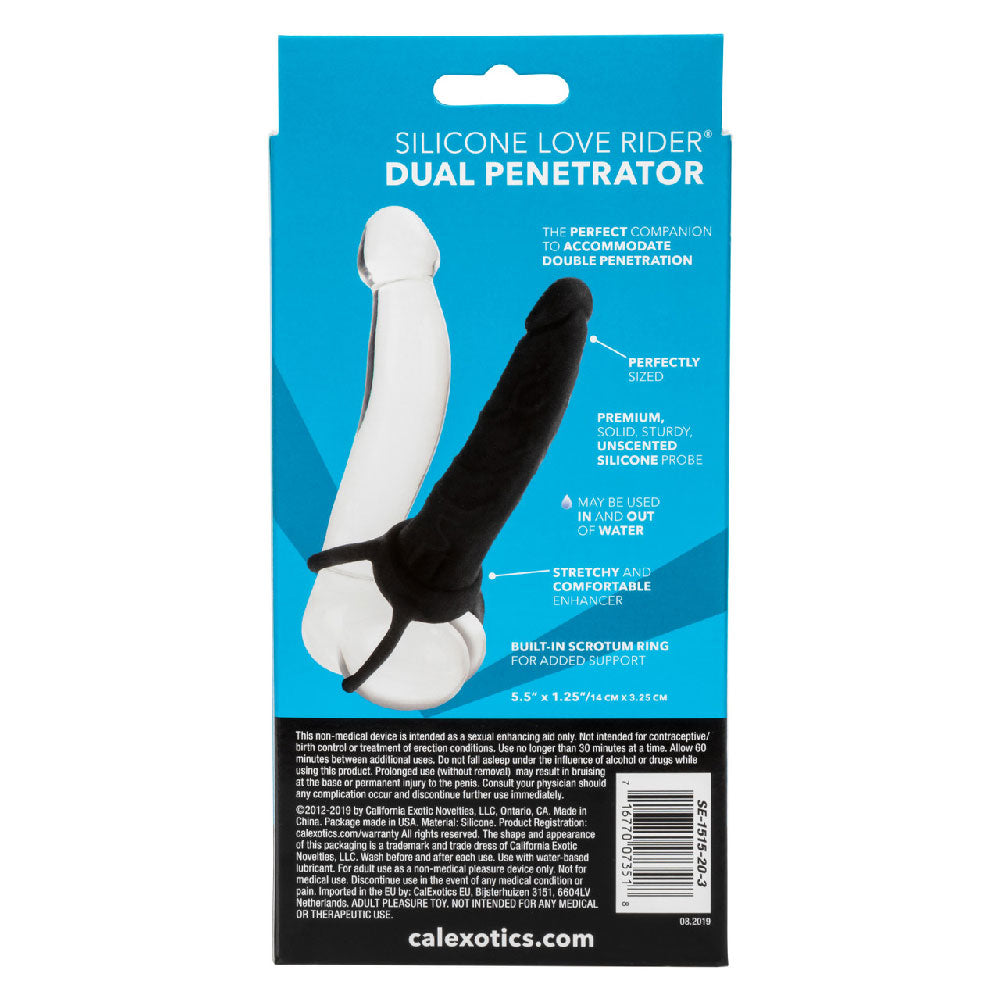 Silicone Love Rider Dual Penetrator Black Silicone Penis Shaped Stimulator with Built-In Scrotum Ring > Cock Ring > Single