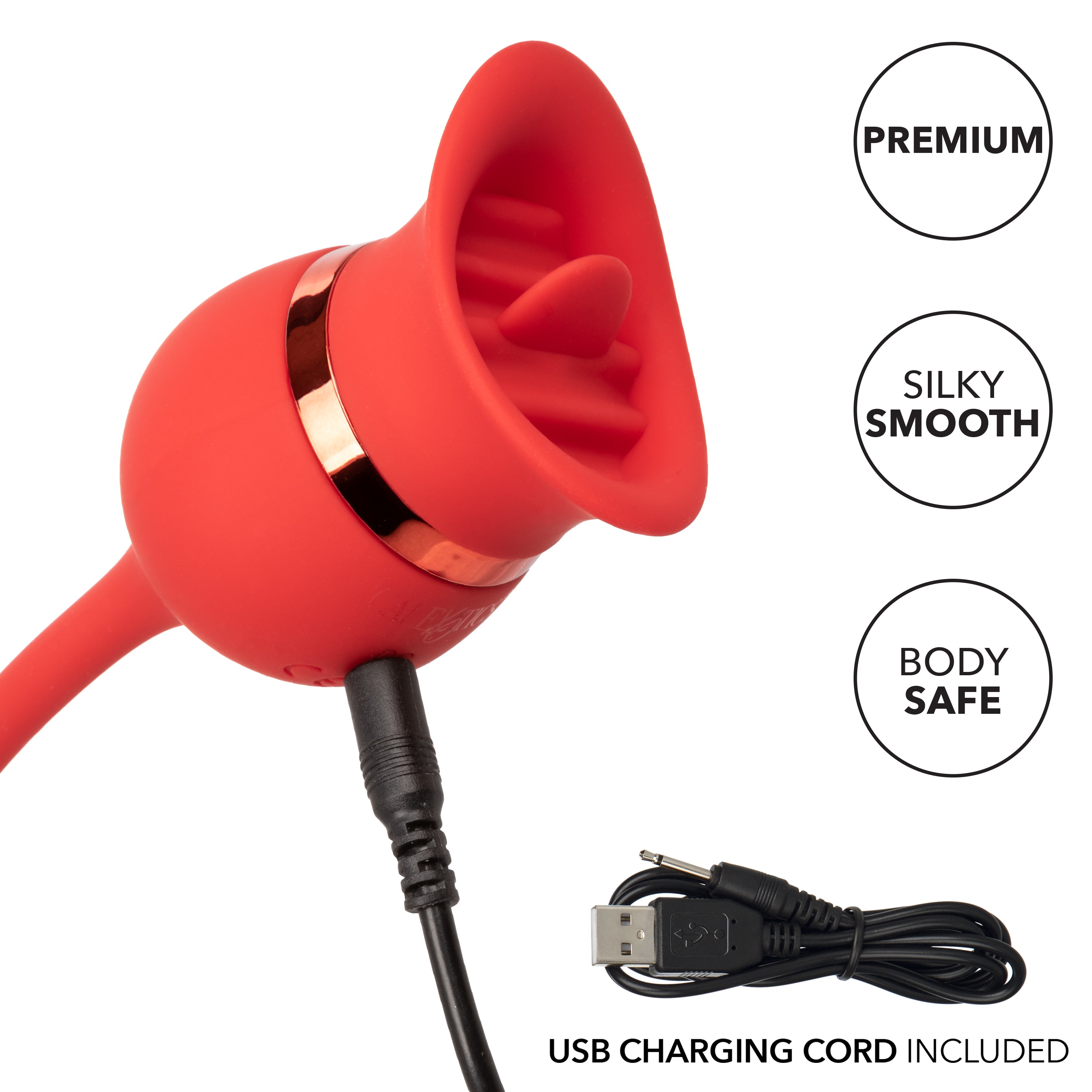 French Kiss Casanova Red Silicone Dual Motor Vibrating Massager with Flickering Teaser and USB Rechargeable Battery Finger Stimulator