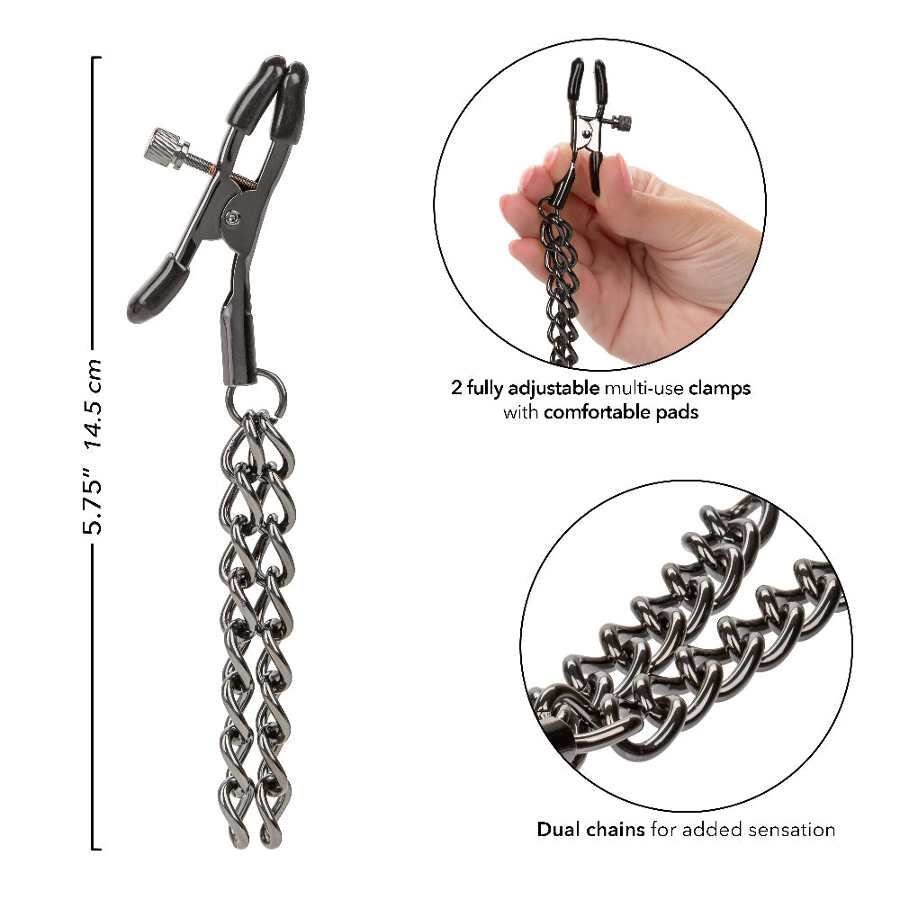 Euphoria Collection Black Chain Adjustable Nipple Clamps with Soft Pads > Sex Toys > Nipple Clamps