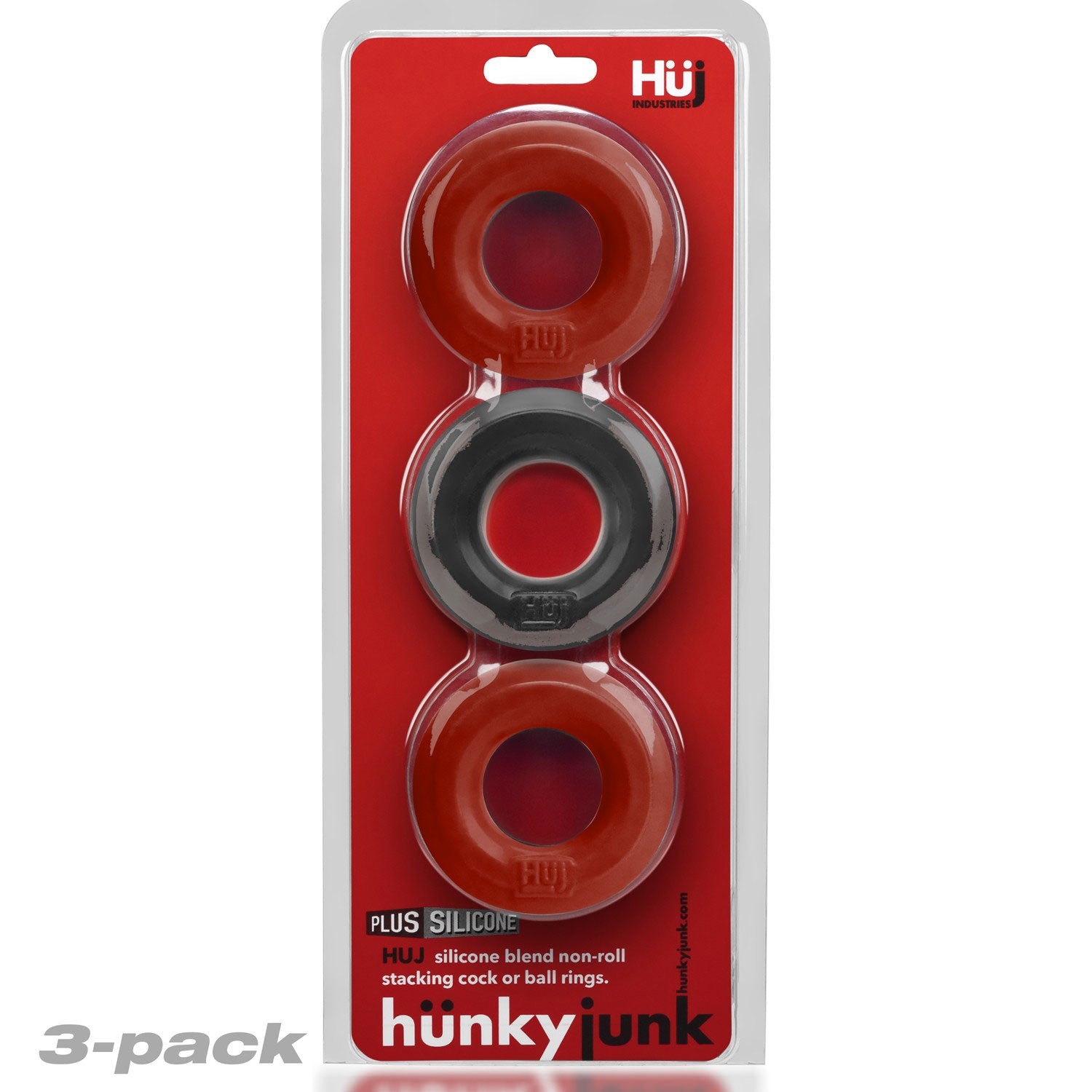 3 Piece Cock Rings by Hunky Junk in Red and Tar Ice COCK RING Set