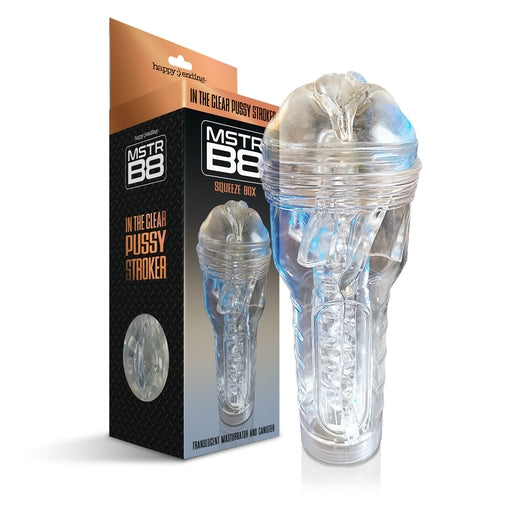 Happy Ending MSTR B8 In The Clear Pussy Stroker Squeeze Box Canister 10 Inch Transparent Sleeve With Ringed Grip Default Title Strokers - Manual