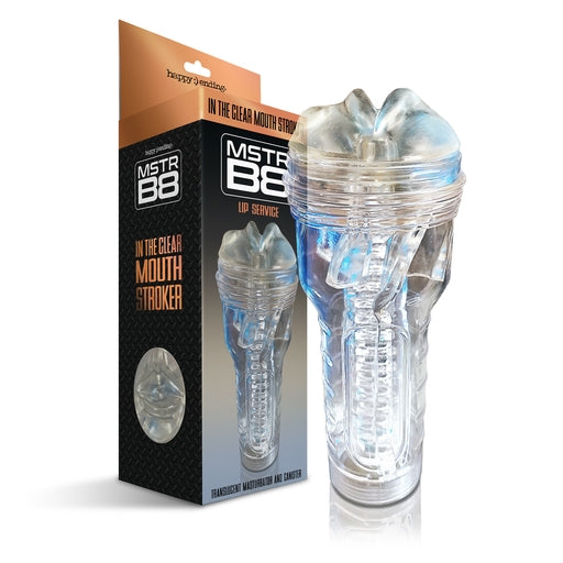 Happy Ending MSTR B8 In the Clear Mouth Stroker Lip Service Canister 10 Inch Transparent Mouth Masturbator with Ringed-Grip Canister Default Title Strokers - Manual