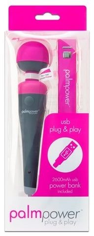 PalmPower Massage Wand Plug and Play USB with Power Bank Pink Electric Massager
