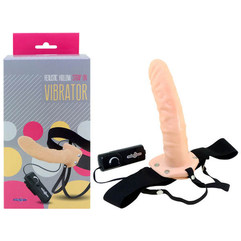 Realistic Hollow Strap On With Vibrating Bullet Dildo 8 Inches Flesh Pink Strap-ons Hollow