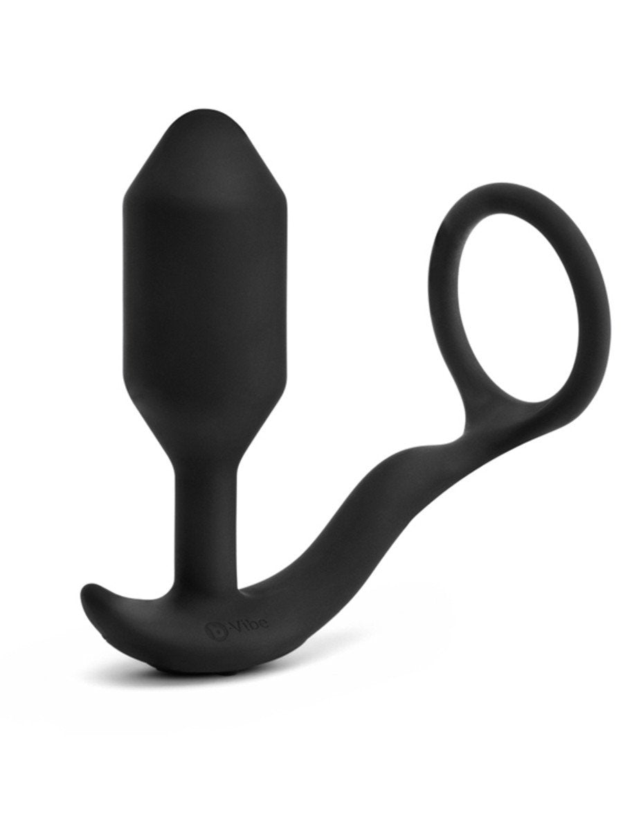 b-Vibe Vibrating Snug and Tug Medium Black Penis Ring and Weighted Butt Plug > Anal Range > Vibrating Butt Plugs Main image