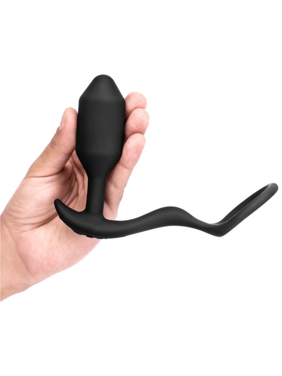 b-Vibe Vibrating Snug and Tug Medium Black Penis Ring and Weighted Butt Plug > Anal Range > Vibrating Butt Plugs