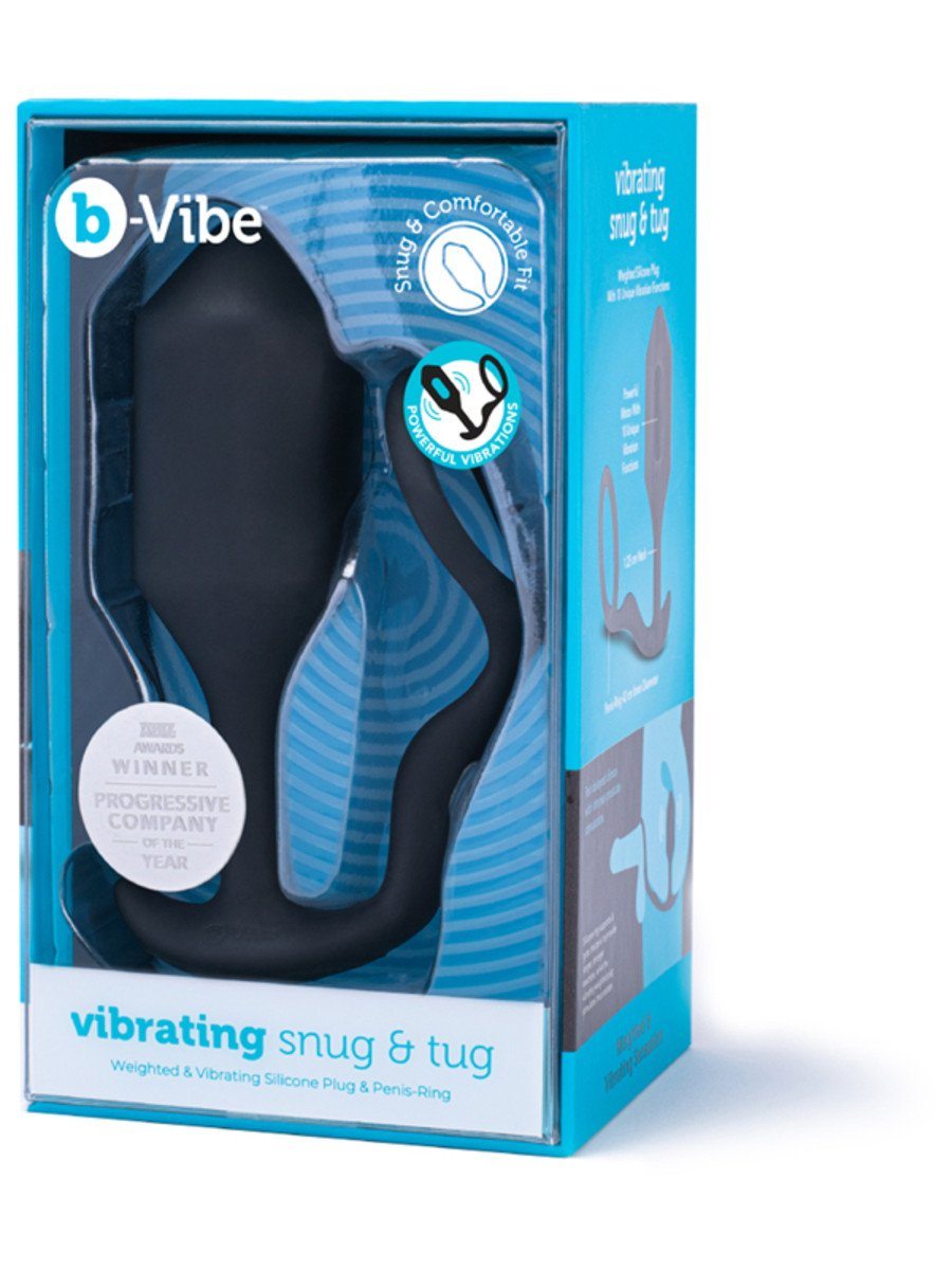 b-Vibe Vibrating Snug and Tug Medium Black Penis Ring and Weighted Butt Plug > Anal Range > Vibrating Butt Plugs