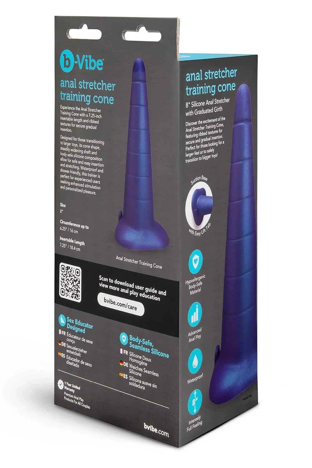 b-Vibe Anal Stretcher Training Cone (Black) – 7.25 Inch Ribbed Silicone Anal Trainer > Anal Range > Anal Probes