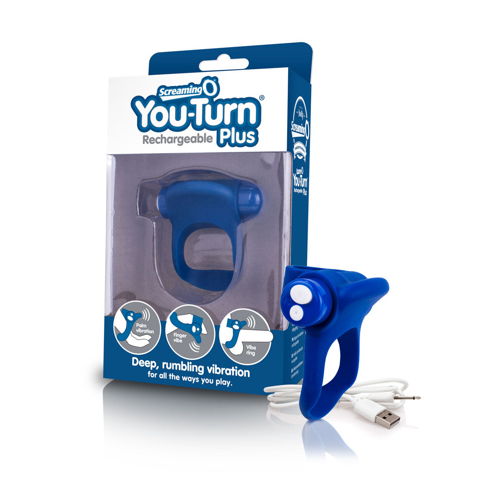 Charged You-Turn Plus – Rechargeable Silicone Vibrating Cock Ring Blue > Cock Ring > Vibrating