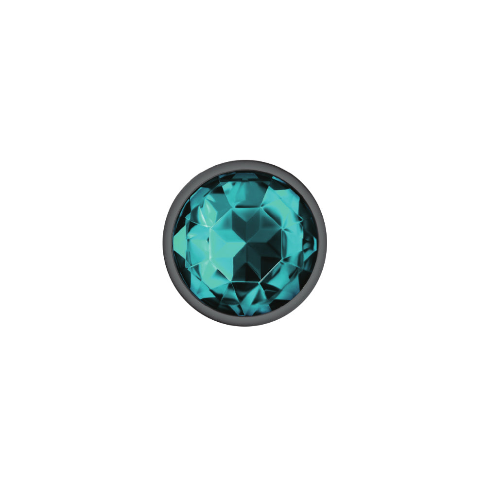 Cheeky Charms Gunmetal Round Butt Plug with Teal Jewel Medium (8.03cm) > Anal Range > Jewel Butt Plugs