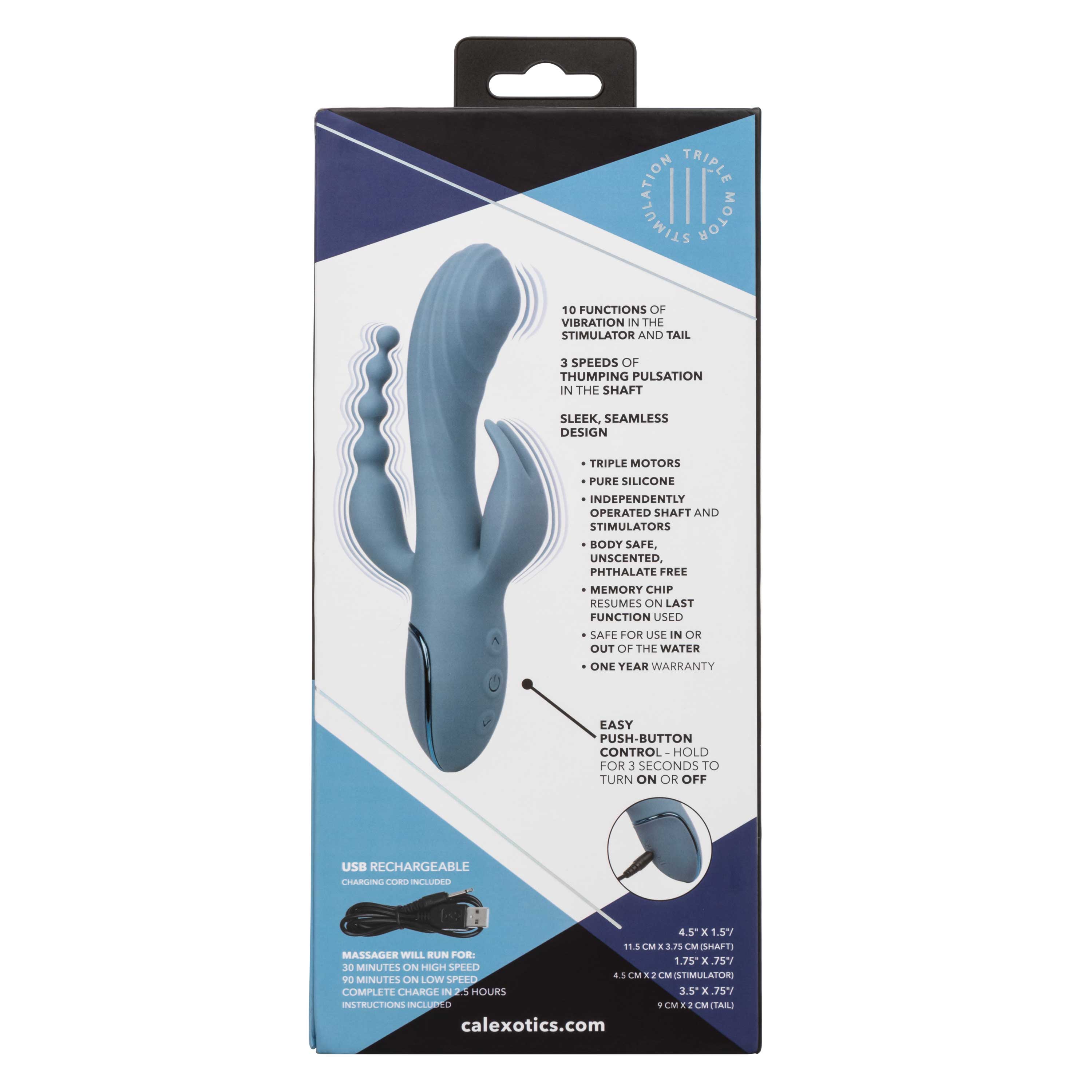 Triple Motor Rechargeable Vibrator Massager With Beaded Tail VIBRATORS-RABBIT
