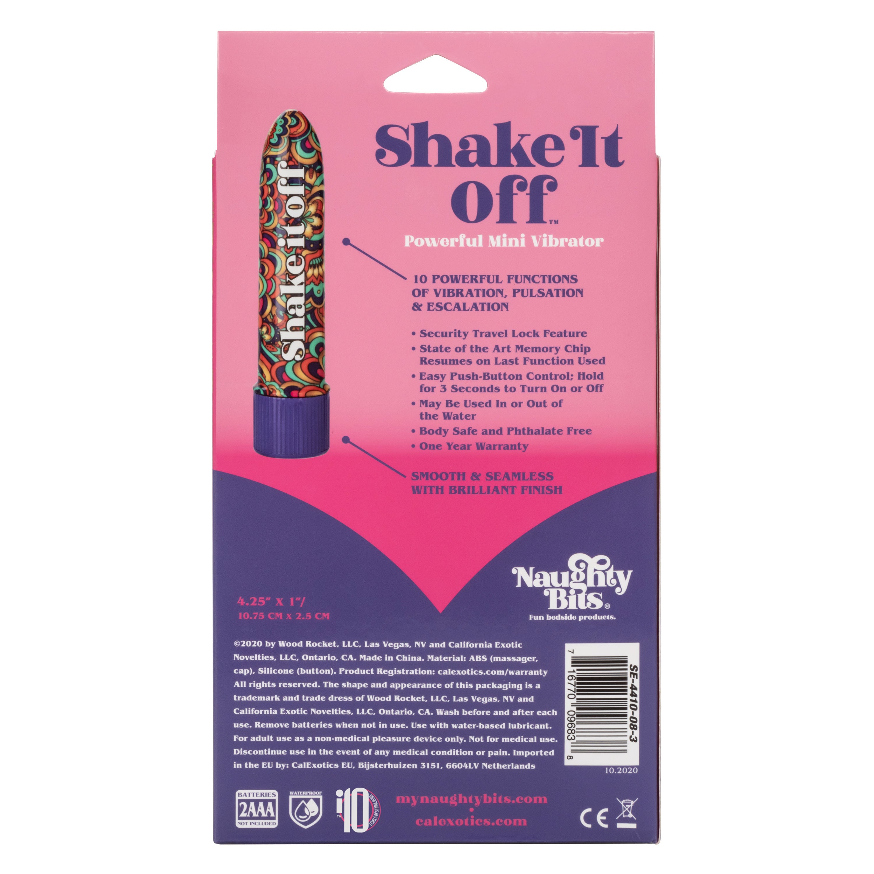 Naughty Bits Shake It Off Powerful Mini Vibrator 4.25 Inch Waterproof Colorful Design Multi > Vibrators > Standard Vibrators