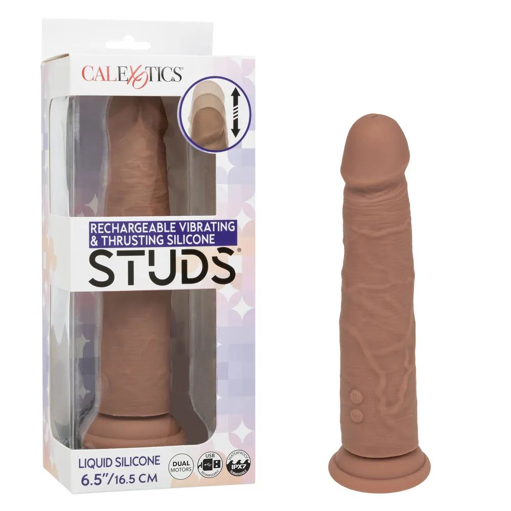 Rechargeable Vibrating and Thrusting Silicone Studs (Brown) – Dual Motor Vibrating Studs > Vibrators > Realistic Vibrators