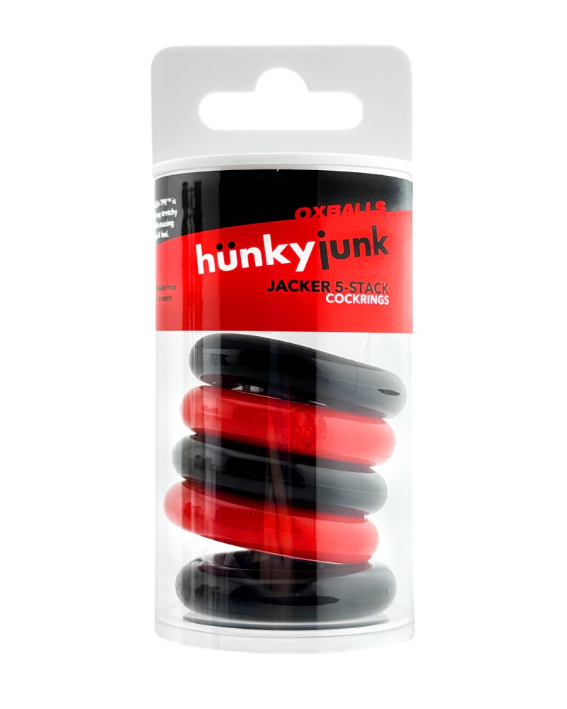 Hunkyjunk Jacker 5-stack Five-pack Tube Super-strong Cockrings Blue/Black