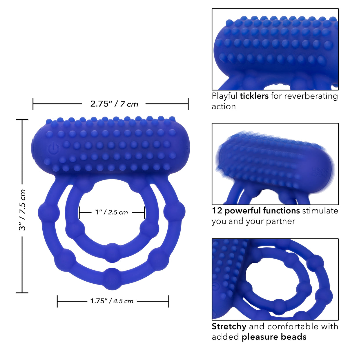 Maximus 10 Bead Rechargeable (Black) – Stretchy Silicone Cock Ring > Cock Ring > Vibrating