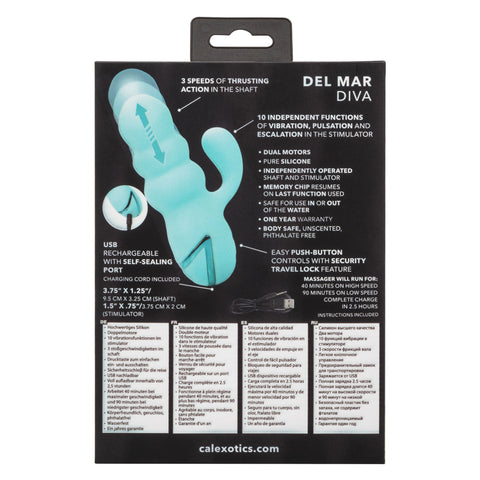 California Dreaming Del Mar Diva Teal Silicone Dual Motor Massager with 10 Vibration Functions = > Vibrators > Ladies > Rabbit Multi