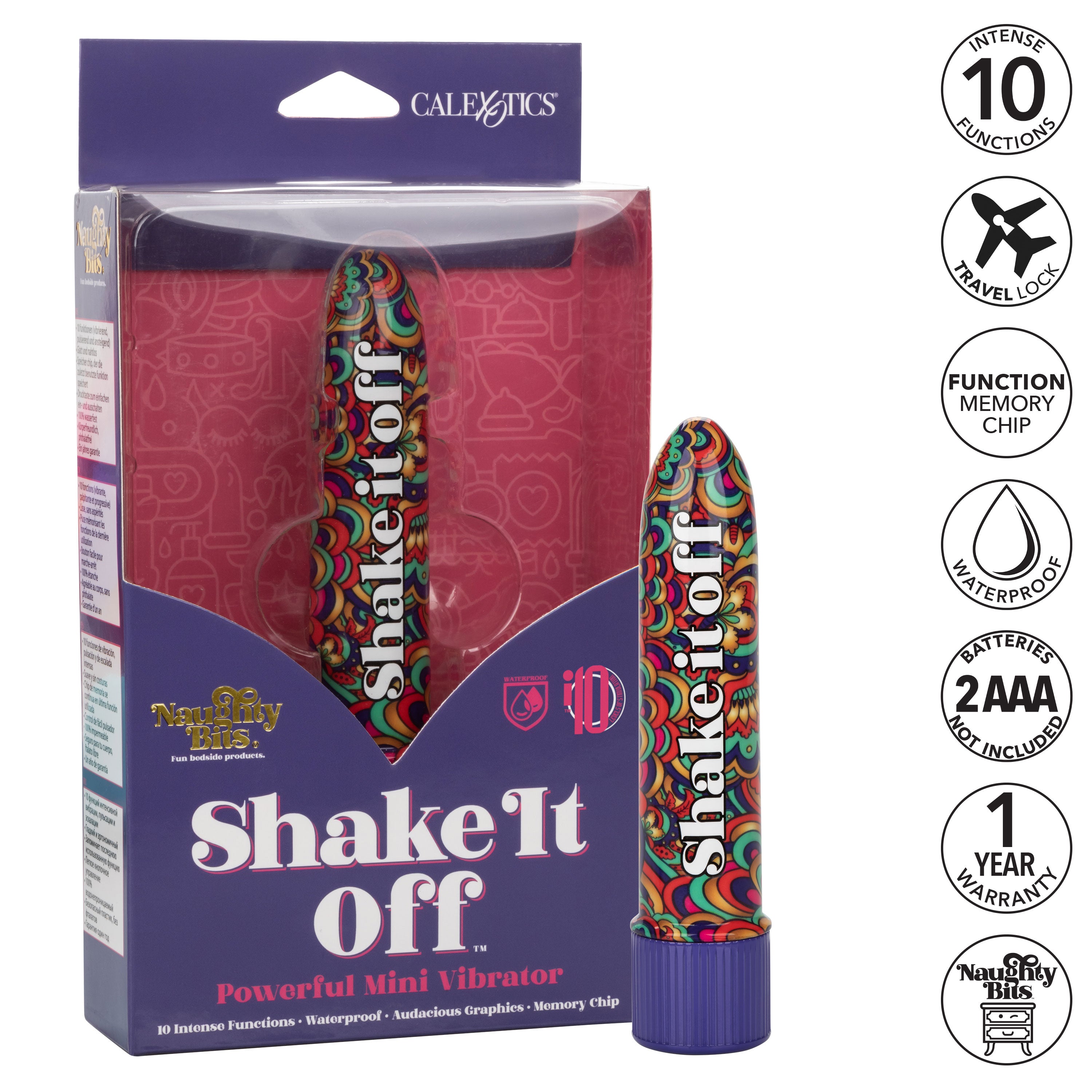 Naughty Bits Shake It Off Powerful Mini Vibrator 4.25 Inch Waterproof Colorful Design > Vibrators > Standard Vibrators