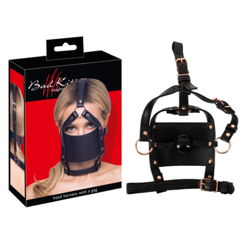 Bad Kitty Adjustable Head Harness with Rose Gold Metal Elements and Silicone Ball Gag > Bondage Gear > Gags and Bits