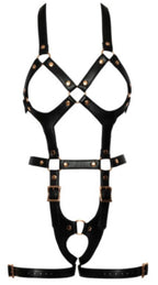 Bad Kitty Harness L/XL Stylish Black Vegan Leather Look with Rose-Gold Metal Details > Clothes > Womens Harnesses