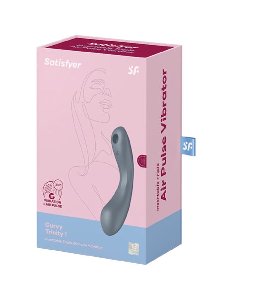 Satisfyer Curvy Trinity 1 Bluegrey 3-in-1 Air Pulse Lay-On and G-Spot Vibrator with 11 Intensity Levels and 12 Vibration Programs Default Title Suction Stimulator
