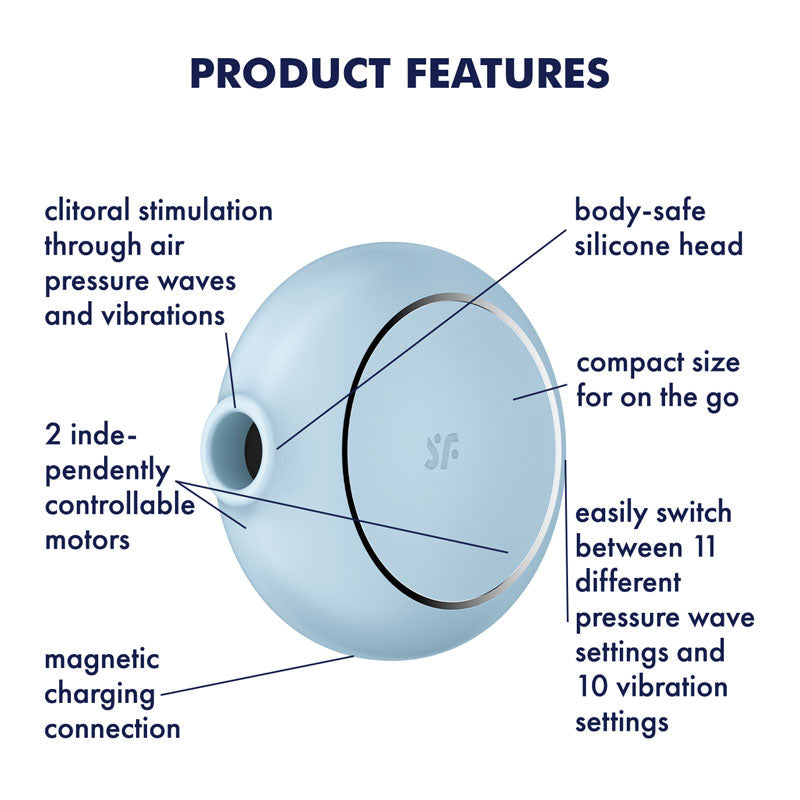 Satisfyer Pro To Go 3 Blue Compact Silicone Air Pulse Vibrator with Vibration > Sex Toys For Ladies > Air Pulsation