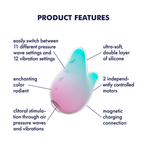 Satisfyer Mermaid Vibes USB Rechargeable Air Pulse Stimulator Mint/Pink AIR PULSATION
