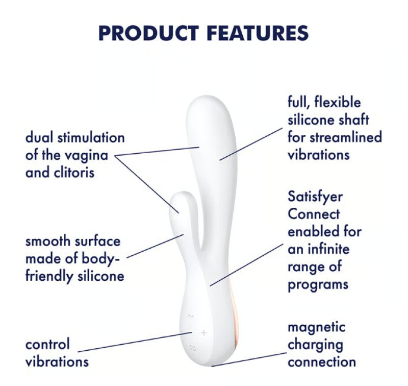 Satisfyer Mono Flex White Waterproof Silicone Vibrator with Dual Motors and Bluetooth App Compatibility > Sex Toys > Couples Toys