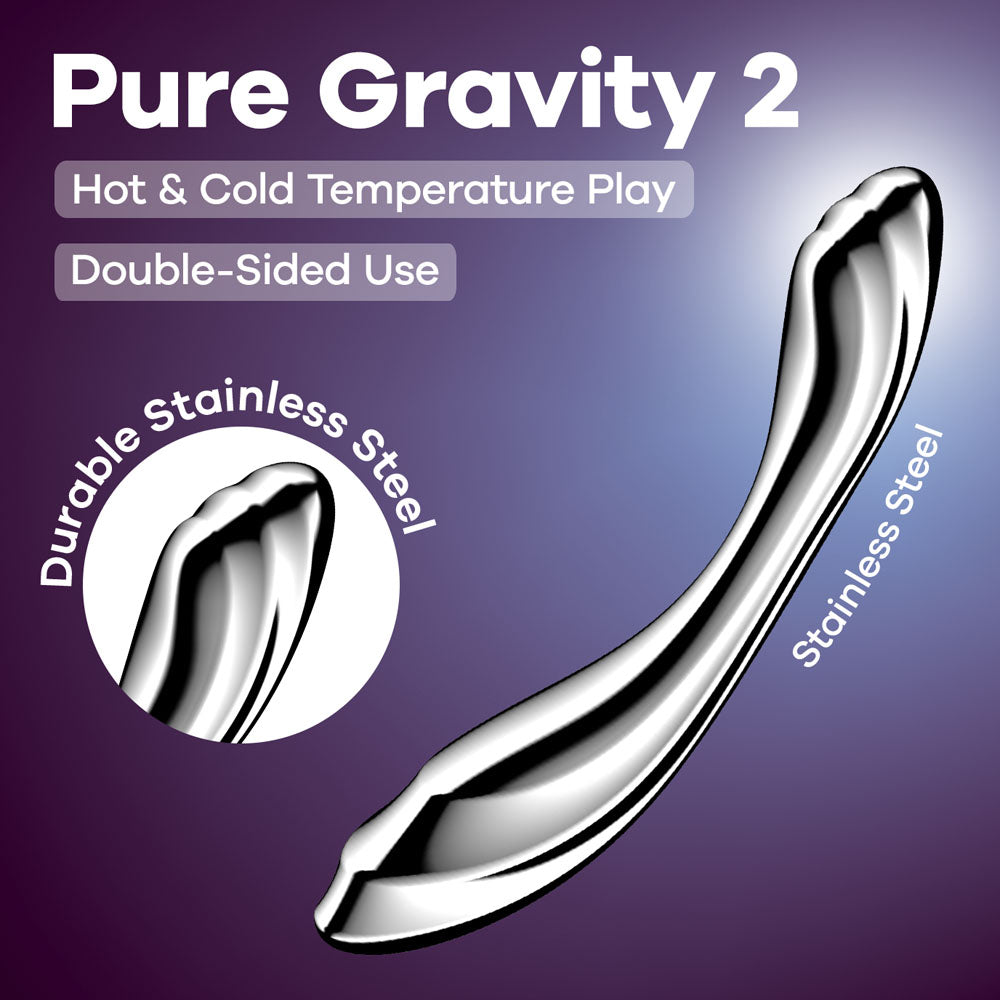 Satisfyer Pure Gravity 2 Stainless Steel 21cm Dildo Chrome DONGS-PREMIUM