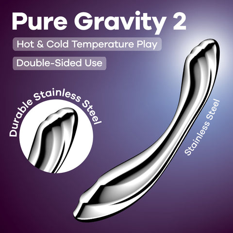 Satisfyer Pure Gravity 2 Stainless Steel 21cm Dildo Chrome DONGS-PREMIUM