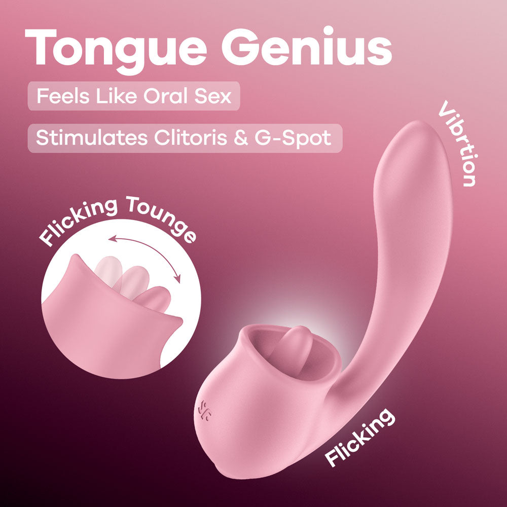 Satisfyer Tongue Genius – USB Rechargeable Flexible Silicone Clitoral and Insertable Vibrator Pink > Sex Toys For Ladies > Clitoral Vibrators and Stimulators