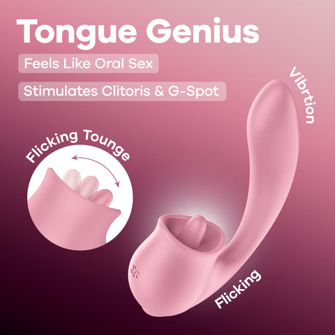 Satisfyer Tongue Genius – USB Rechargeable Flicking Vibrator Pink VIBRATORS-PREMIUM