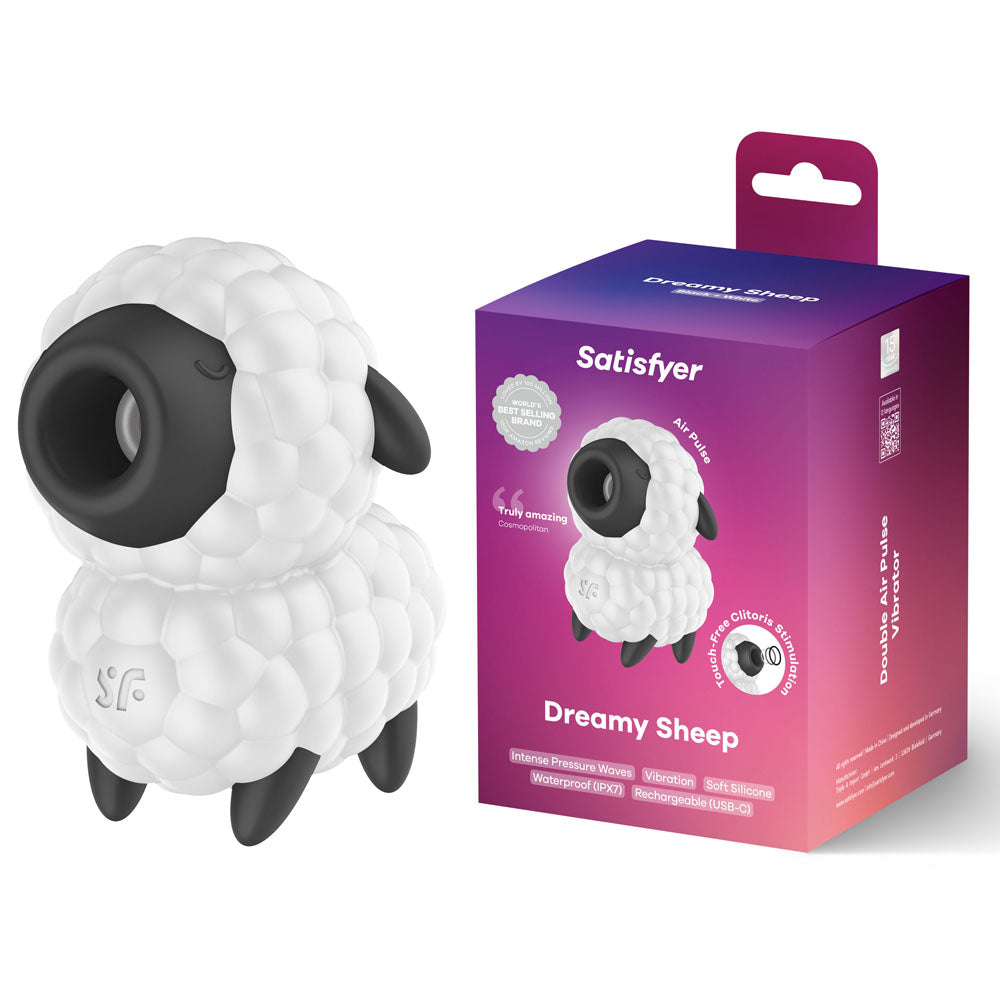 Satisfyer Dreamy Sheep Black USB Rechargeable Air Pulse Toy White AIR PULSATION