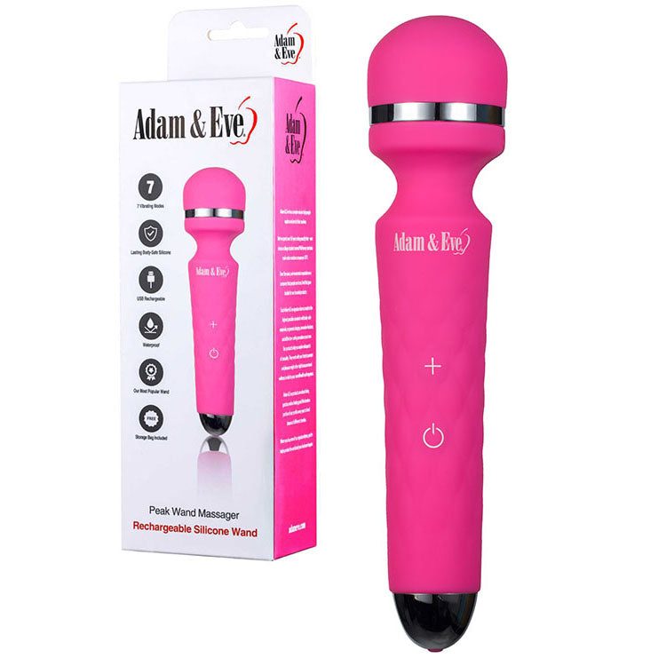 Adam & Eve Peak Wand Massager – USB Rechargeable Lightweight Wand Massager 19.1 cm Pink > Sex Toys > Massage Wands