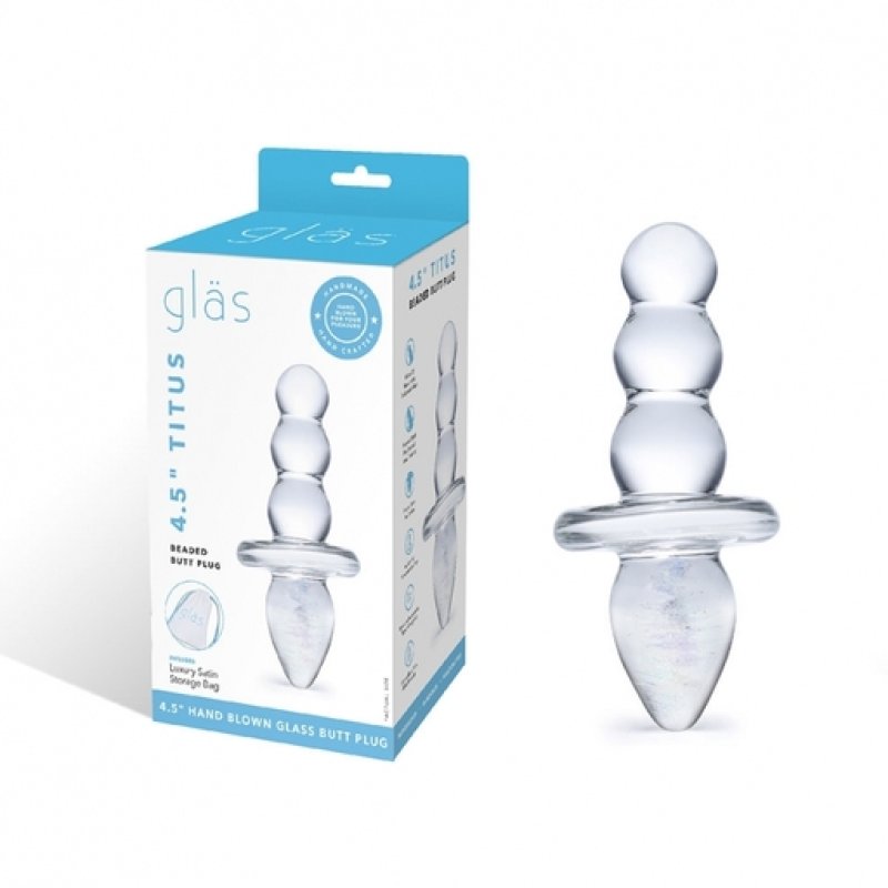 Glas 4.5" Titus Clear Handblown Glass Beaded Butt Plug Dual Ended