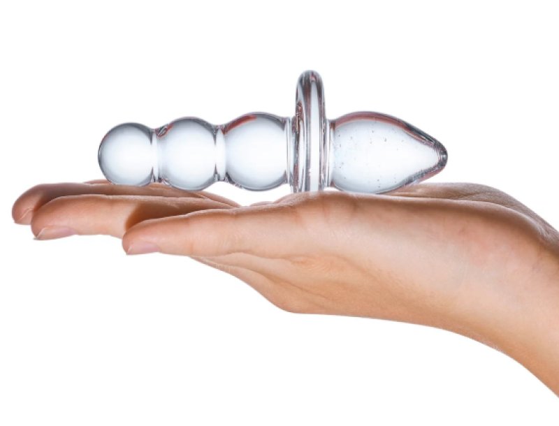 Glas 4.5" Titus Clear Handblown Glass Beaded Butt Plug Dual Ended