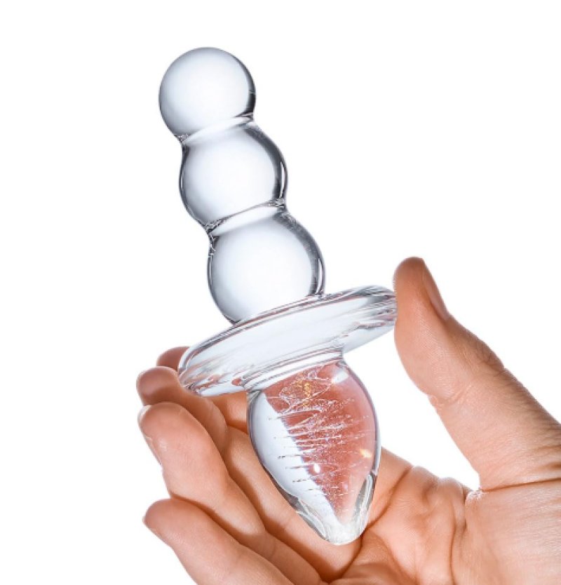 Glas 4.5" Titus Clear Handblown Glass Beaded Butt Plug Dual Ended
