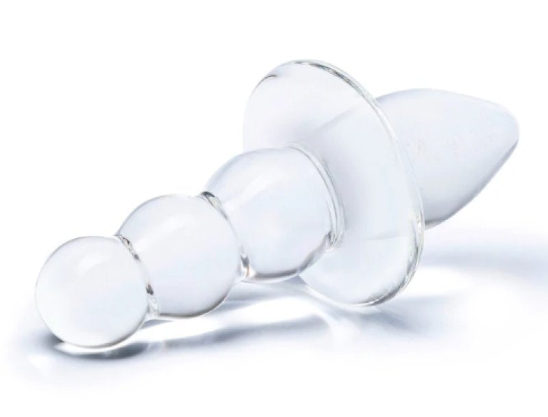 Glas 4.5" Titus Clear Handblown Glass Beaded Butt Plug Dual Ended