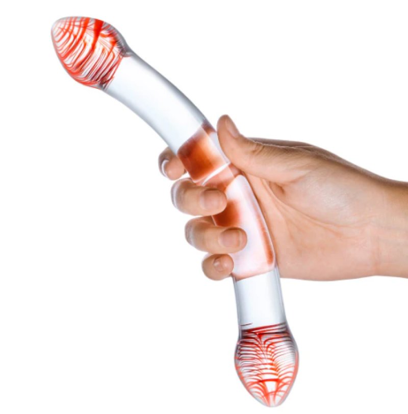 Glas 8 Inch Red Head Double Dildo Spiral Bulbous Glass Toy