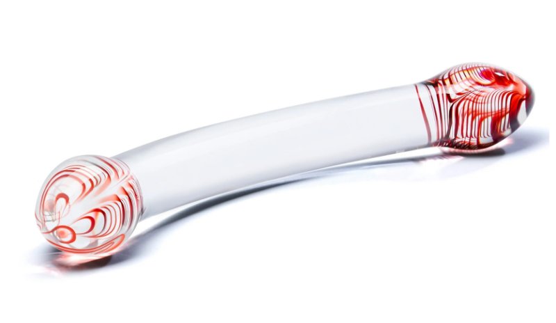 Glas 8 Inch Red Head Double Dildo Spiral Bulbous Glass Toy