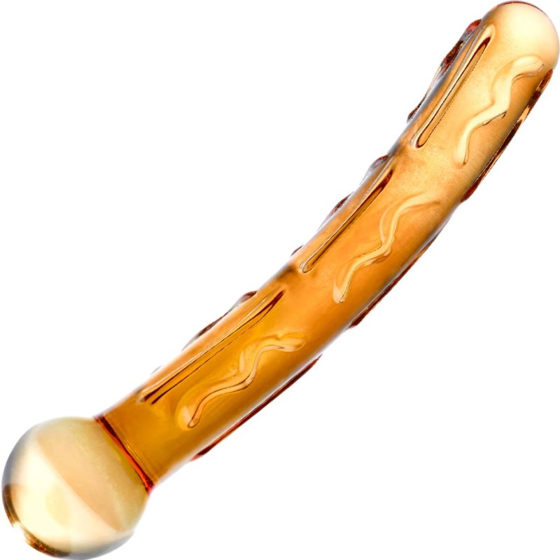 Glas 7.5 Inch Orange Tickler Textured Glass Dildo with Easy Grip Base > Glass > Dildos