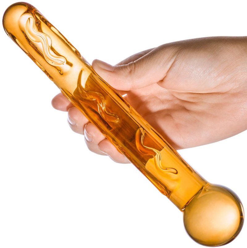 Glas 7.5 Inch Orange Tickler Textured Glass Dildo with Easy Grip Base > Glass > Dildos