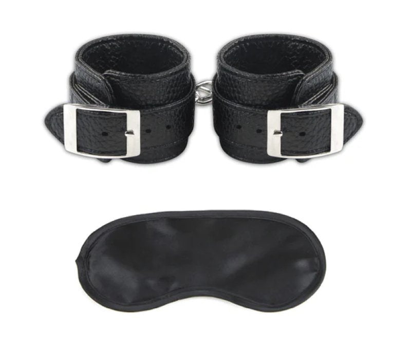 Lux Fetish Unisex Black Leatherette Cuffs with Lock, Chain, and Satin Blindfold > Bondage Gear > Restraints