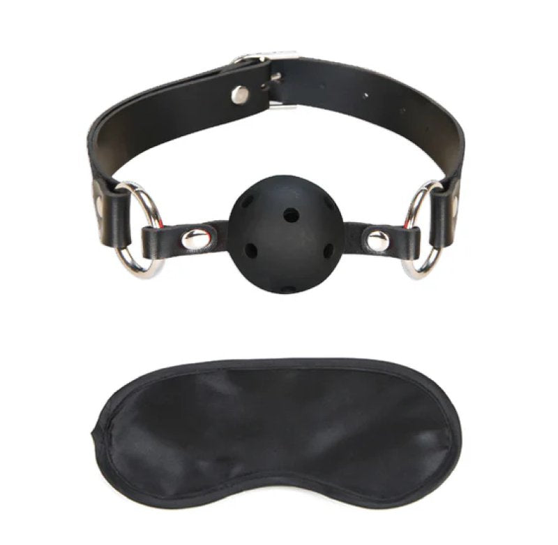 Lux Fetish Breathable Black Ball Gag with Adjustable Strap and Satin Blindfold > Bondage Gear > Gags and Bits