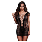 Baci Corset Front Lace Mini Dress – One Size - Black > Clothes > Dresses and Chemises