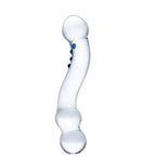 Glas 6 Inch Textured Clear Glass G-Spot Dildo with Blue Accents