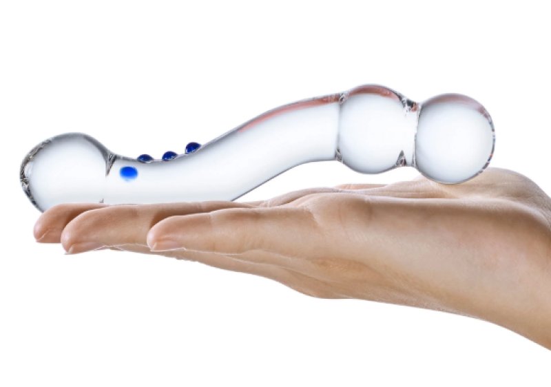 Glas 6 Inch Textured Clear Glass G-Spot Dildo with Blue Accents