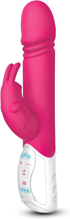 Rabbit Essentials Thrusting Rabbit Vibrator in Hot Pink with Enlarged G-Spot Tip and Charging