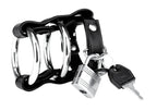Blue Line Metal Cock Ring With Locking Ball Strap and Adjustable Leather Strap