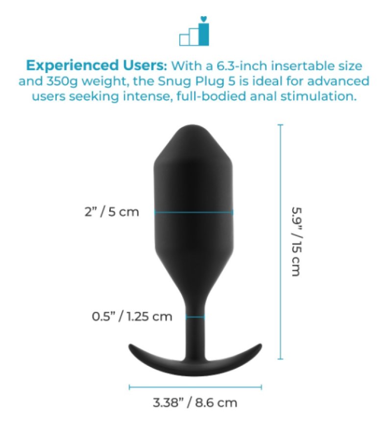 b-Vibe Snug Plug 5 (Black) – Large Weighted Silicone Butt Plug > Anal Range > Butt Plugs